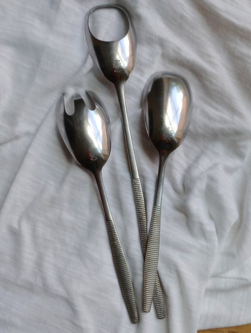 Dansk Designs VI Jens Quistgaard Salad Serving Three Pieces Ribbed Handles - Picture 10 of 13